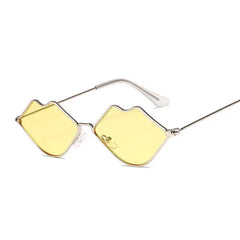 Tinted Kiss Shape Sunglasses - Silver / Yellow / One Size