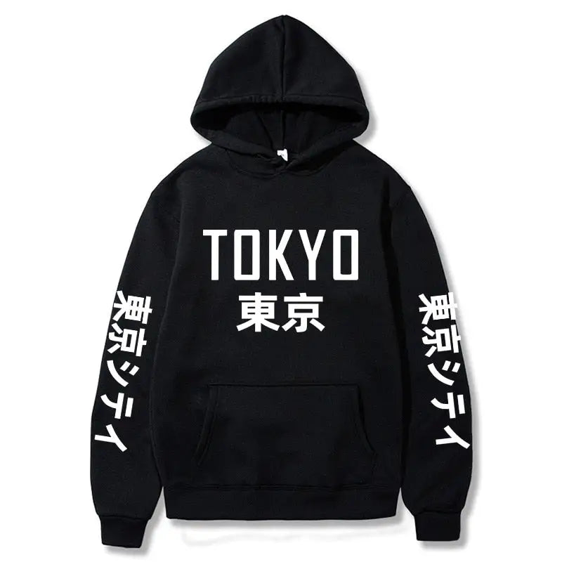 Tokyo Kanji Print Hoodie - Black / S - Hoodies