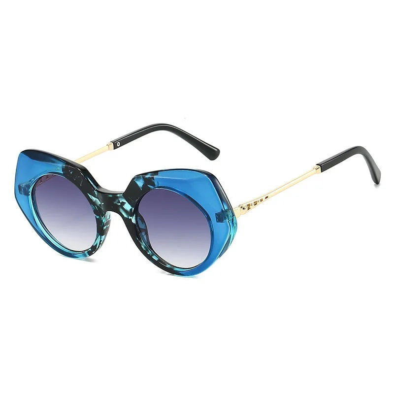Tortoiseshell chunky frame sunglasses showcasing oversized round design and alternative fashion styling detail