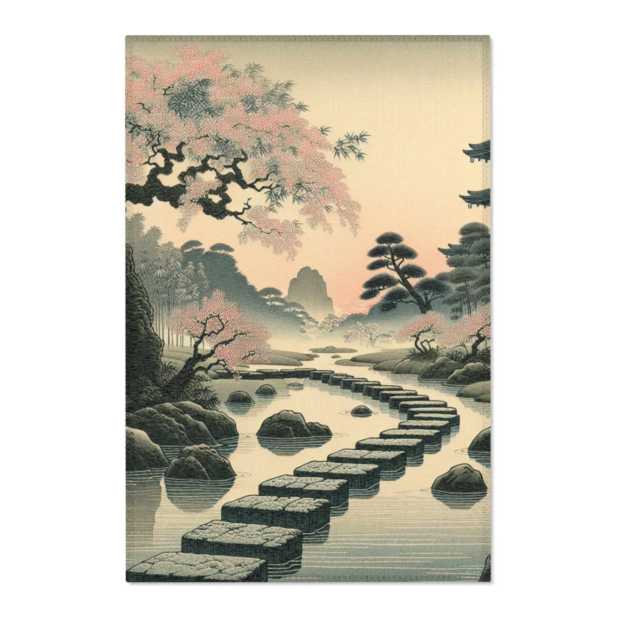 Traditional Artwork Area Rug with Dew-Soaked Bamboo