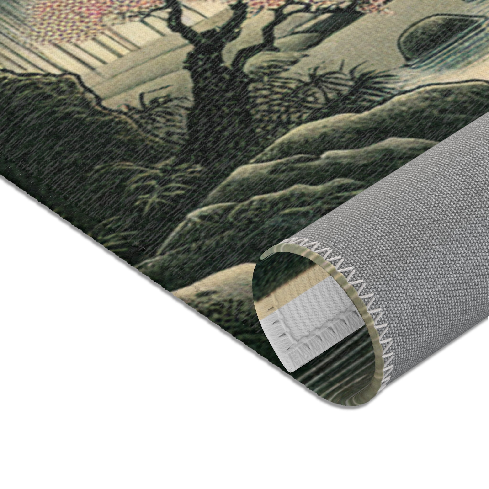 Traditional Artwork Area Rug with Dew-Soaked Bamboo