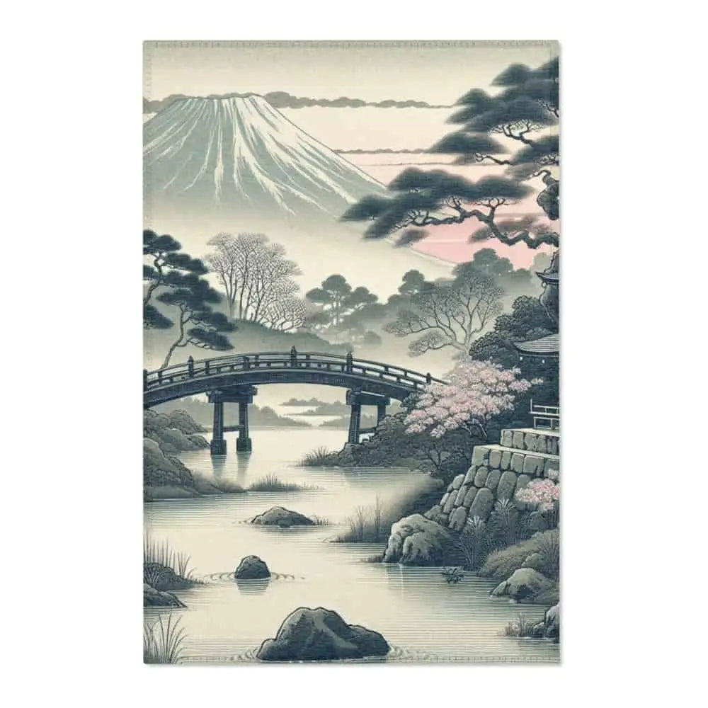 Traditional Ink Wash Japanese Landscape Area Rug 24’’ × 36’’