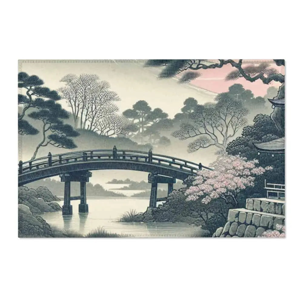 Traditional Ink Wash Japanese Landscape Area Rug 36’’ × 24’’