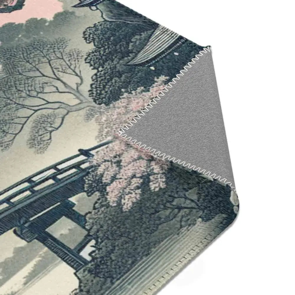Traditional Ink Wash Japanese Landscape Area Rug