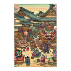 Traditional Japanese Area Rug with Yokai Folklore Design