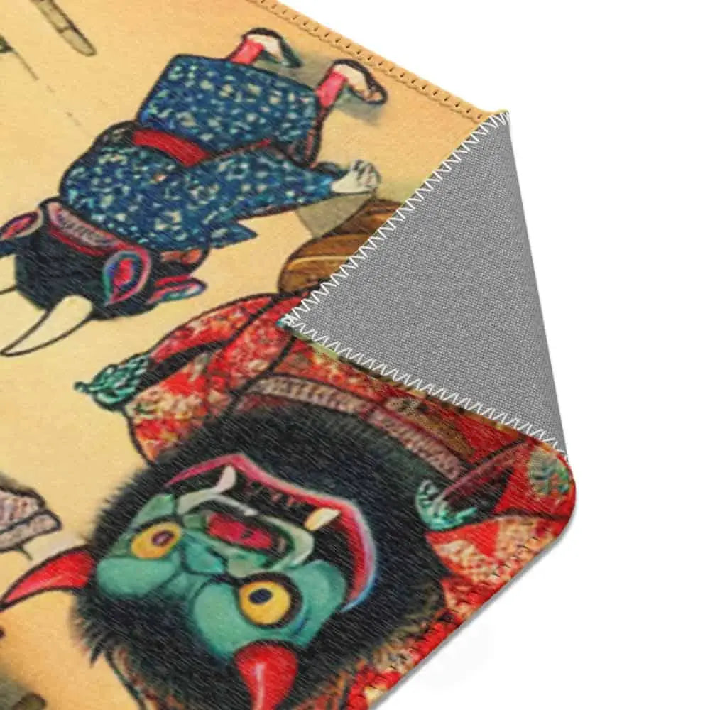 Traditional Japanese Area Rug with Yokai Folklore Design