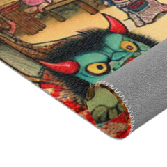 Traditional Japanese Area Rug with Yokai Folklore Design
