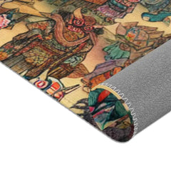 Traditional Japanese Area Rug with Yokai Folklore Design