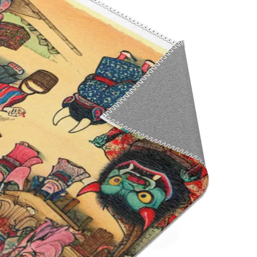 Traditional Japanese Area Rug with Yokai Folklore Design
