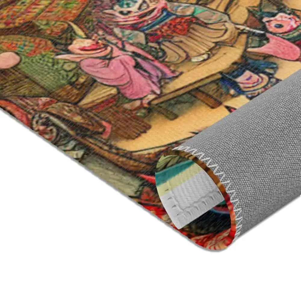 Traditional Japanese Area Rug with Yokai Folklore Design