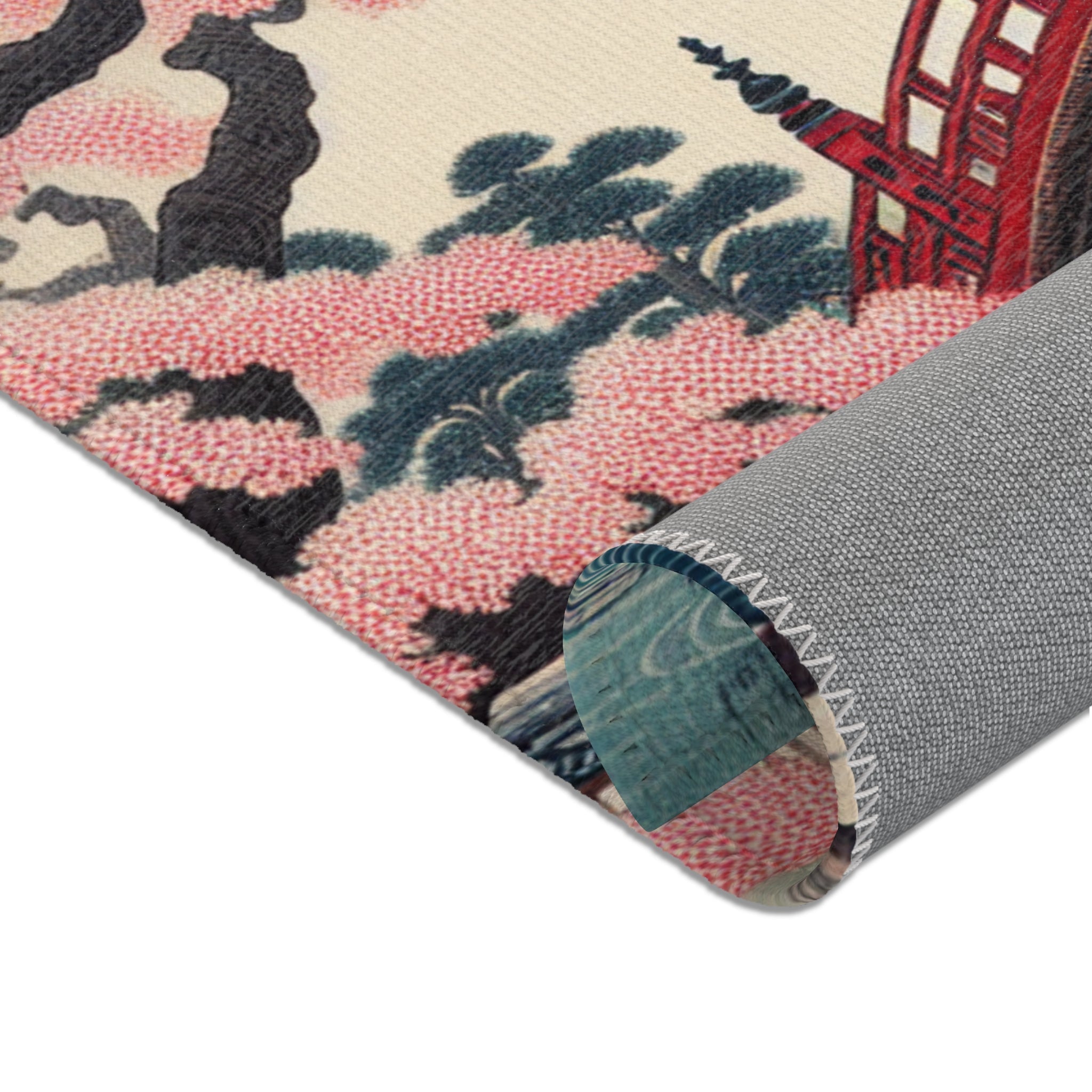 Traditional Japanese Art-Inspired Area Rug with Koi Pond