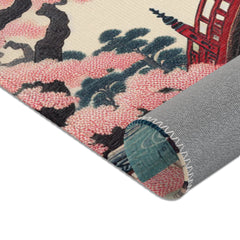 Traditional Japanese Art-Inspired Area Rug with Koi Pond