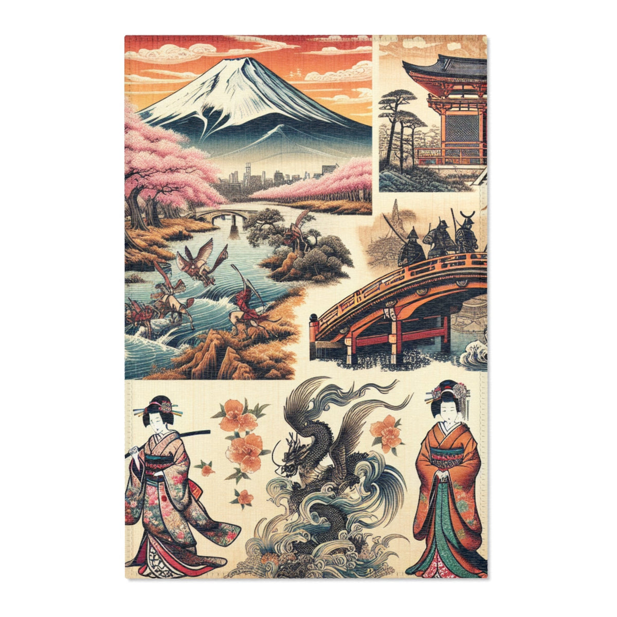 Traditional Japanese Art Rug with Elegant Geishas Dressed