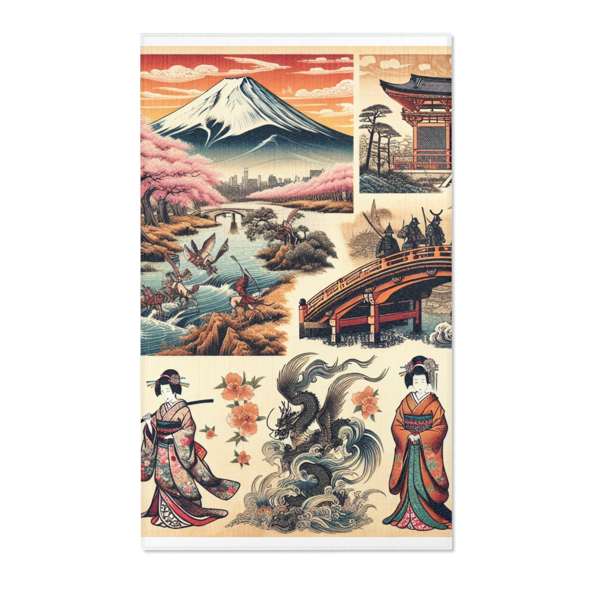 Traditional Japanese Art Rug with Elegant Geishas Dressed