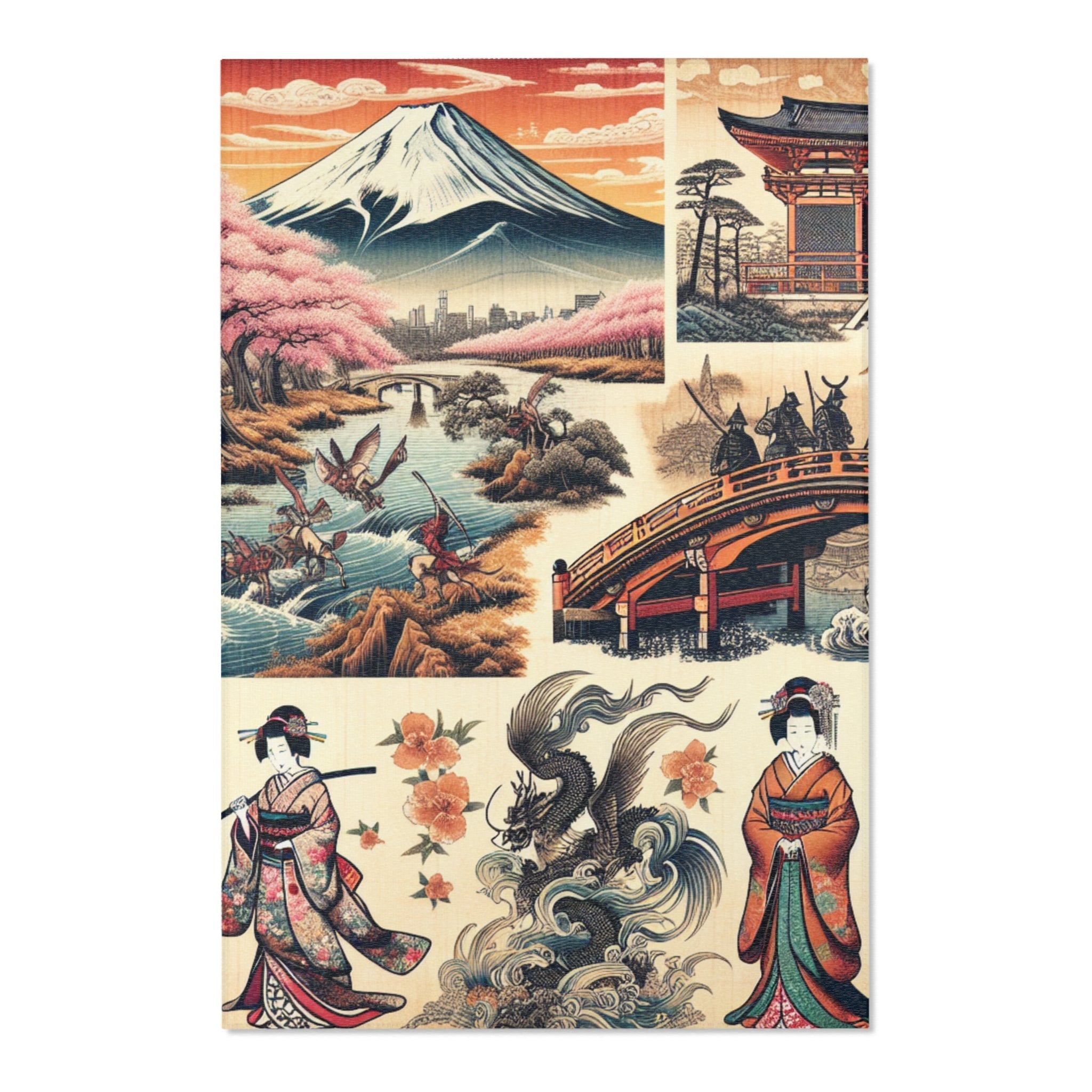 Traditional Japanese Art Rug with Elegant Geishas Dressed