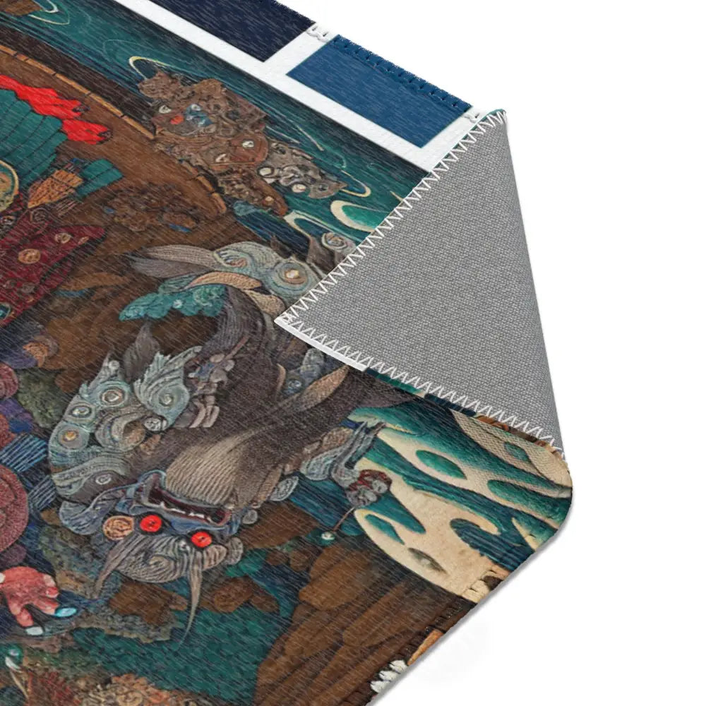 Traditional Japanese Yokai Area Rug in Edo Style
