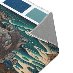 Traditional Japanese Yokai Area Rug in Edo Style