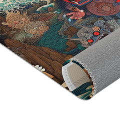 Traditional Japanese Yokai Area Rug in Edo Style