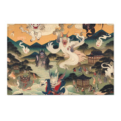 Traditional Japanese Yokai Area Rug Moonlit Edo Design 36’’