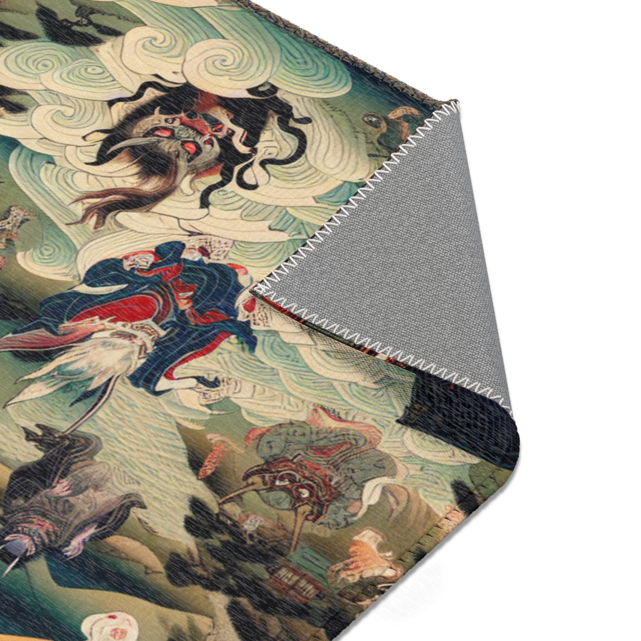 Traditional Japanese Yokai Area Rug Moonlit Edo Design