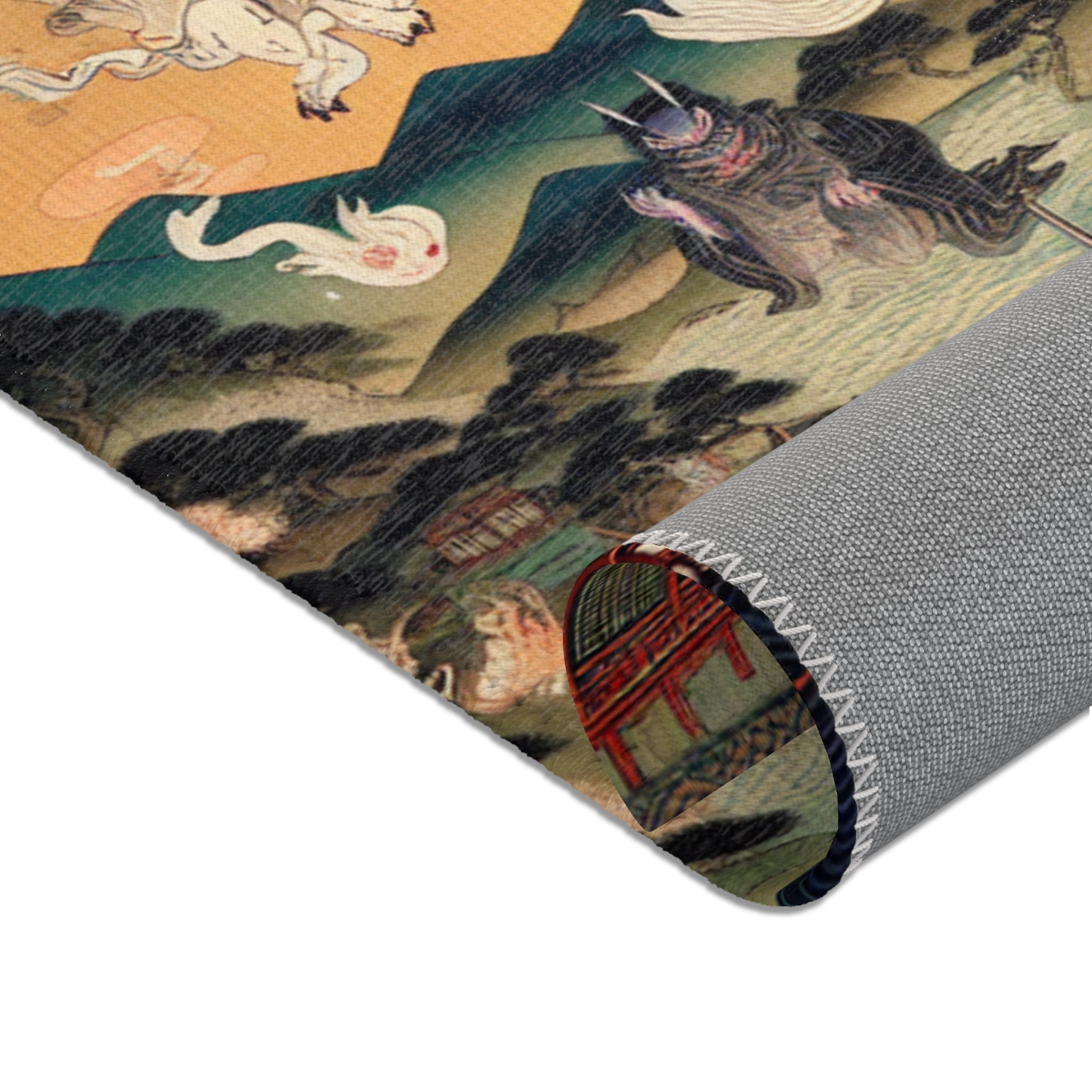Traditional Japanese Yokai Area Rug Moonlit Edo Design