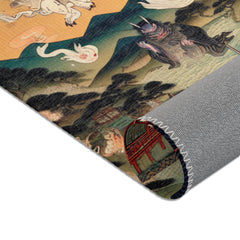 Traditional Japanese Yokai Area Rug Moonlit Edo Design