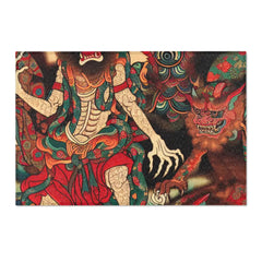 Traditional Japanese Yokai Area Rug with Folklore Design