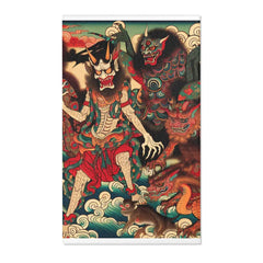 Traditional Japanese Yokai Area Rug with Folklore Design