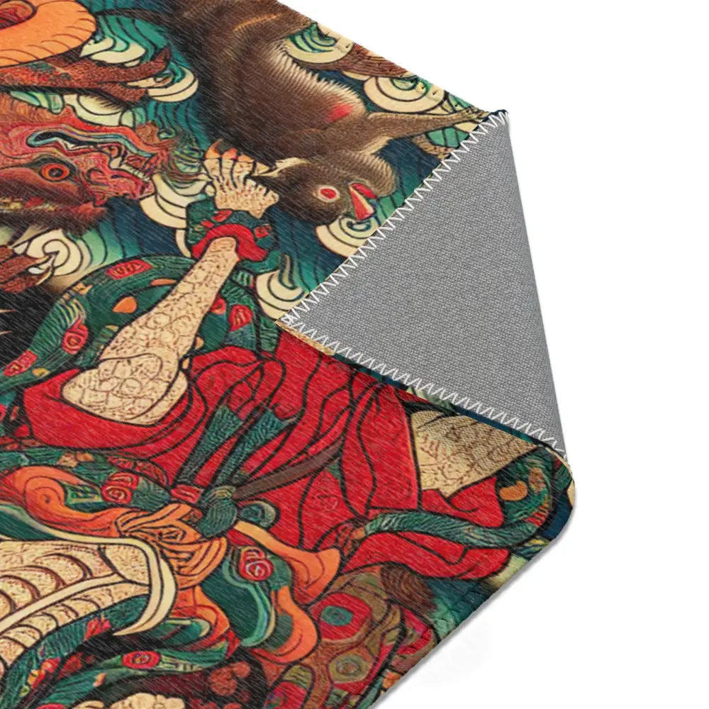 Traditional Japanese Yokai Area Rug with Folklore Design