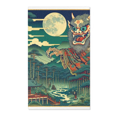 Traditional Japanese Yokai Area Rug with Temple Design 36’’