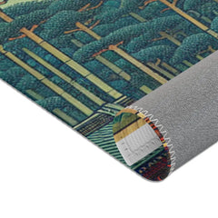 Traditional Japanese Yokai Area Rug with Temple Design