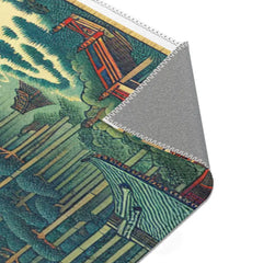 Traditional Japanese Yokai Area Rug with Temple Design