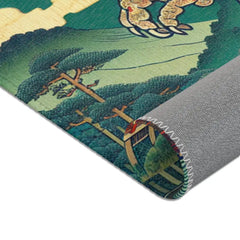Traditional Japanese Yokai Area Rug with Temple Design