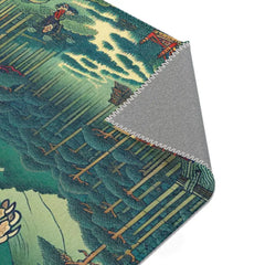 Traditional Japanese Yokai Area Rug with Temple Design