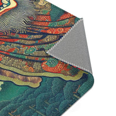 Traditional Japanese Yokai Area Rug with Temple Design