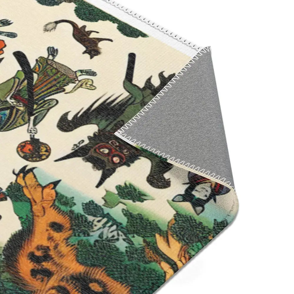 Traditional Yokai Art Area Rug with Forest Scene