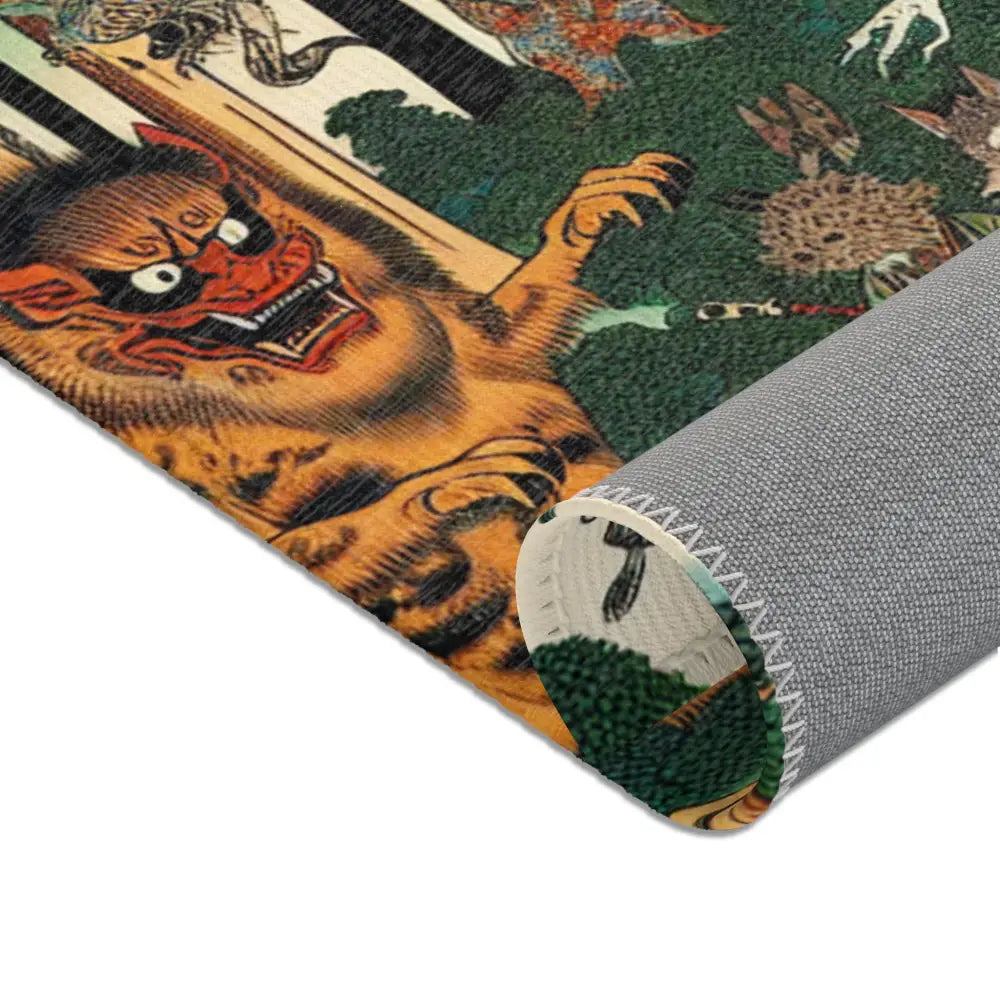 Traditional Yokai Art Area Rug with Forest Scene