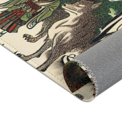 Traditional Yokai Art Area Rug with Forest Scene