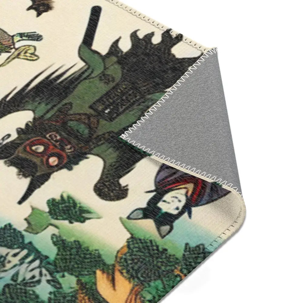 Traditional Yokai Art Area Rug with Forest Scene