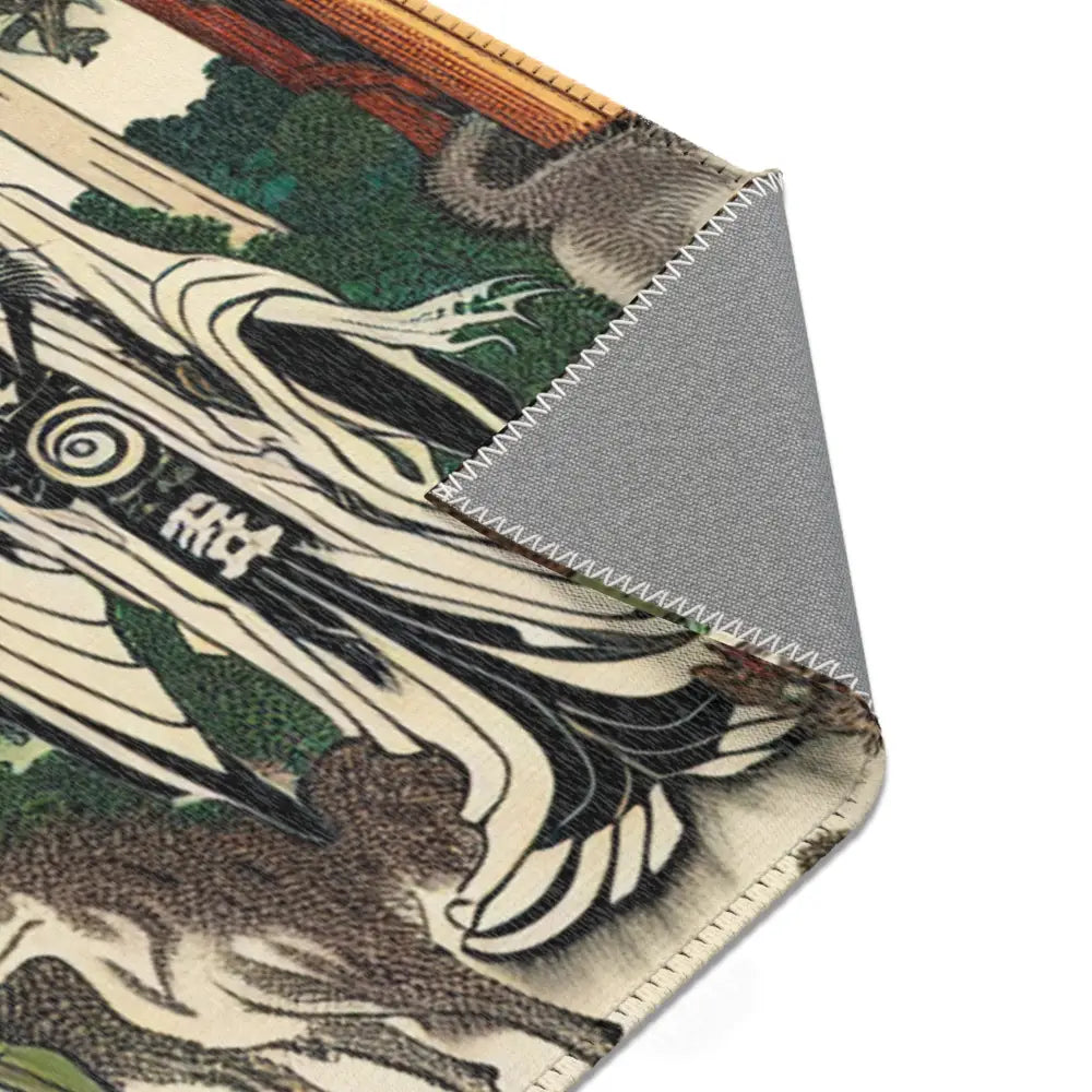 Traditional Yokai Art Area Rug with Forest Scene
