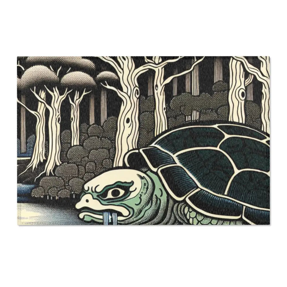 Traditional Yokai Art Piece Area Rug with Kappa Design 36’’
