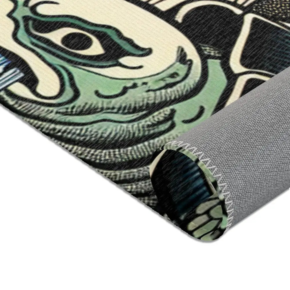 Traditional Yokai Art Piece Area Rug with Kappa Design