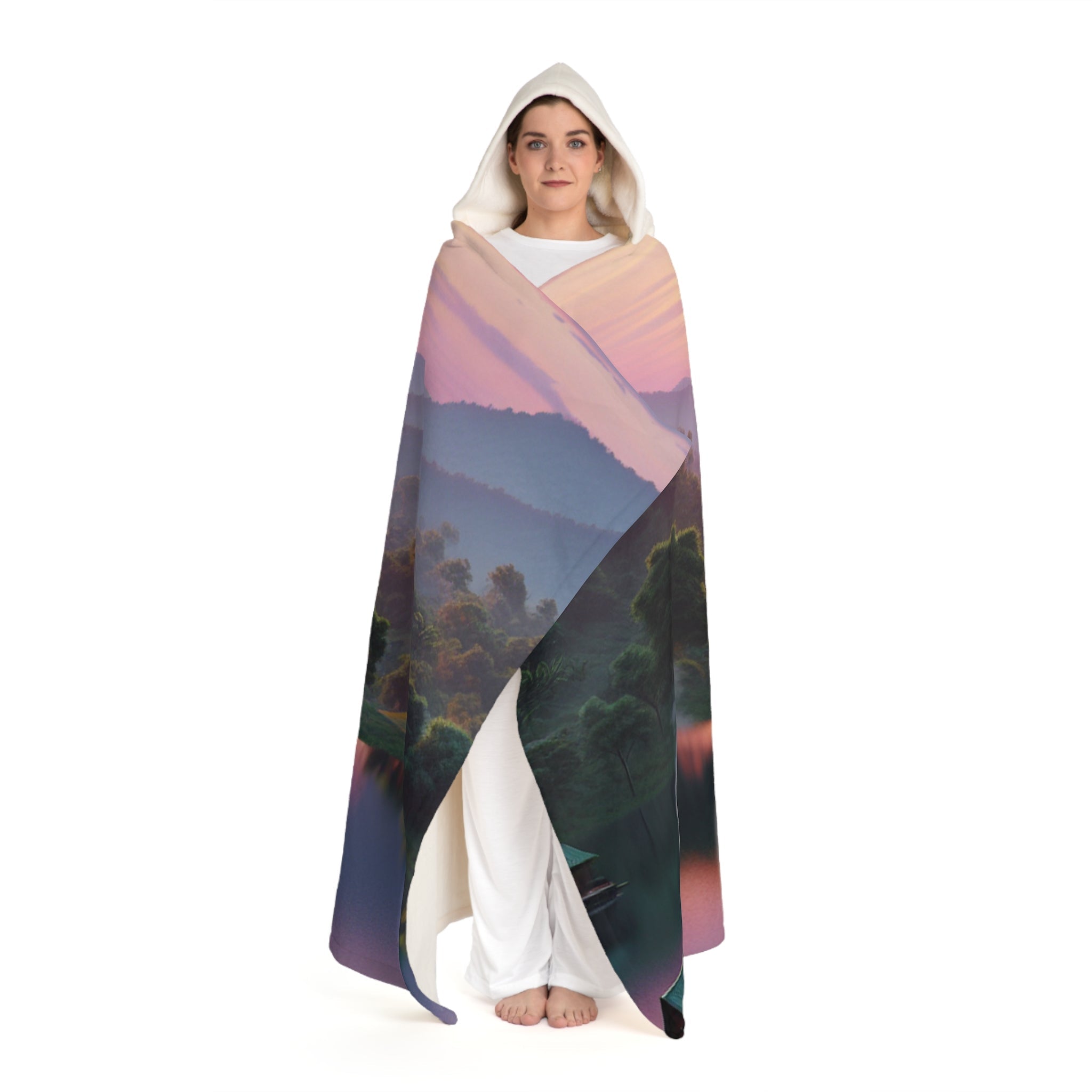 ’Tranquil Harmony - Meditation Hooded Sherpa Blanket’