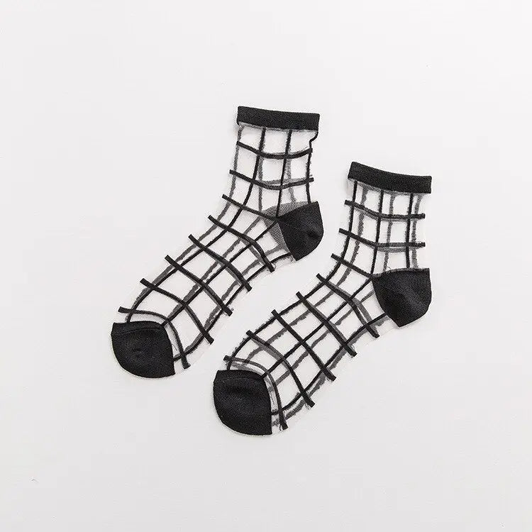 Transparent Glass Silk Socks - Black / One Size