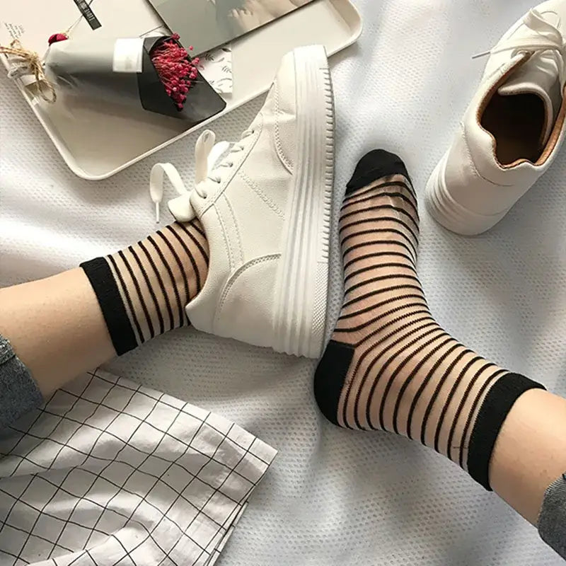 Transparent Striped Short Stockings Ankle Socks