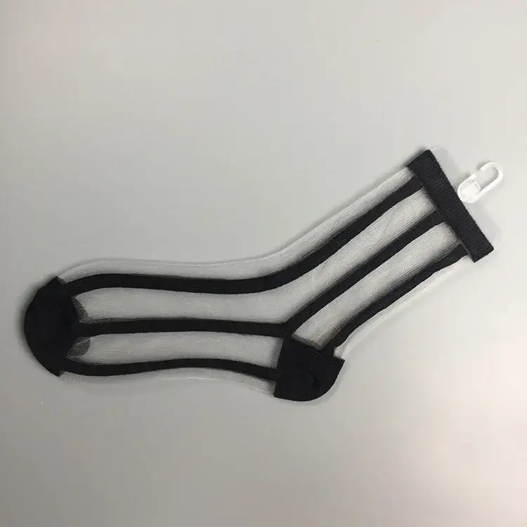 Transparent Striped Short Stockings Ankle Socks - Black 3