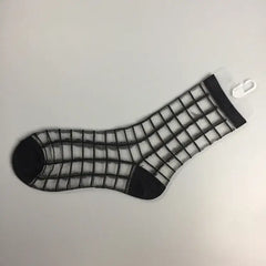 Transparent Striped Short Stockings Ankle Socks - Black