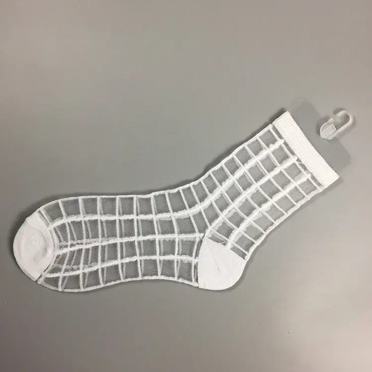 Transparent Striped Short Stockings Ankle Socks - White