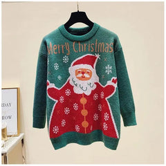 Tree and Santa Claus Loose O-neck Knit Pullover Sweater