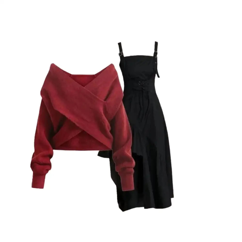 Trendy Knit Two-Piece Set - Red / M - Two Piece